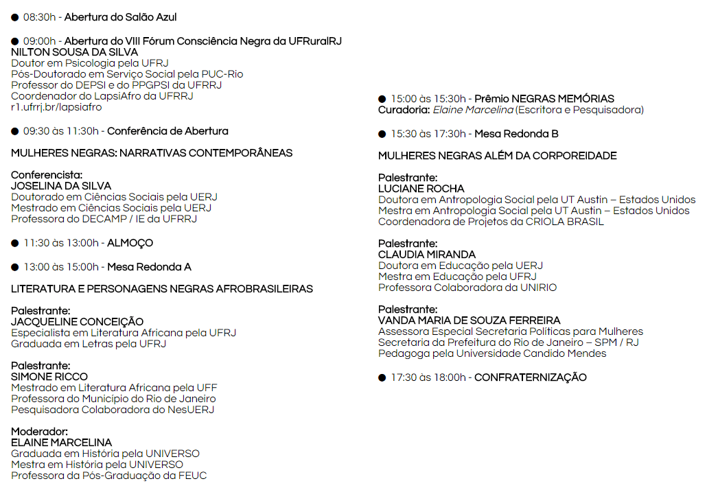 VIII Fórum Consciência Negra da UFRuralRJ programação