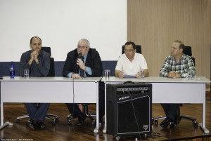 (Da esq. à dir.) Diretor Administrativo do ITR, Paulo Chaves; prof. Saldanha; diretor Acadêmico do ITR, prof. José Angelo; pró-reitor de Pesquisa e Pós-Graduação, prof. Roberto Lelis.