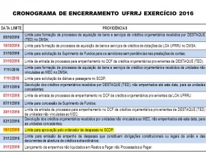 Cronograma de encerramento 2016