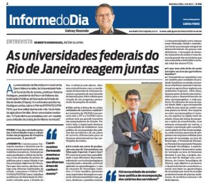 Reitor da UFRRJ, professor Roberto Rodrigues, concede entrevista ao colunista do Jornal O Dia.